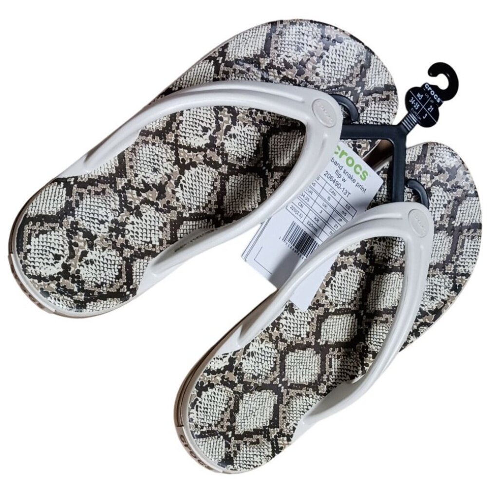Crocs Crocband Snake Print Women's Flip-Flop Oyster/Mushroom Relax Fit Size 5 - Picture 3 of 16